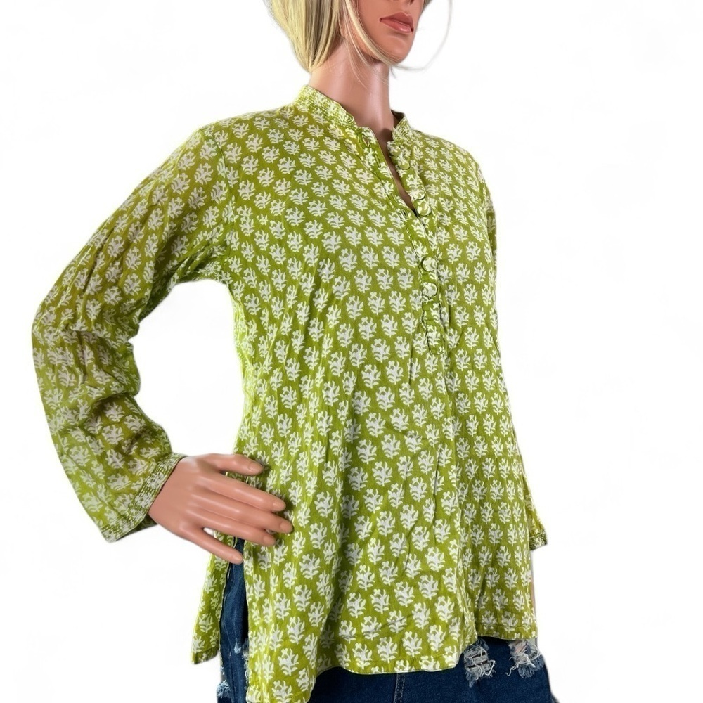 SEVYA Handmade Bohemian Lime Green Cotten Tunic Blouse Top Size Medium